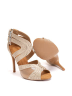 Champagne PU Textured Heels Ballroom Dance Shoes