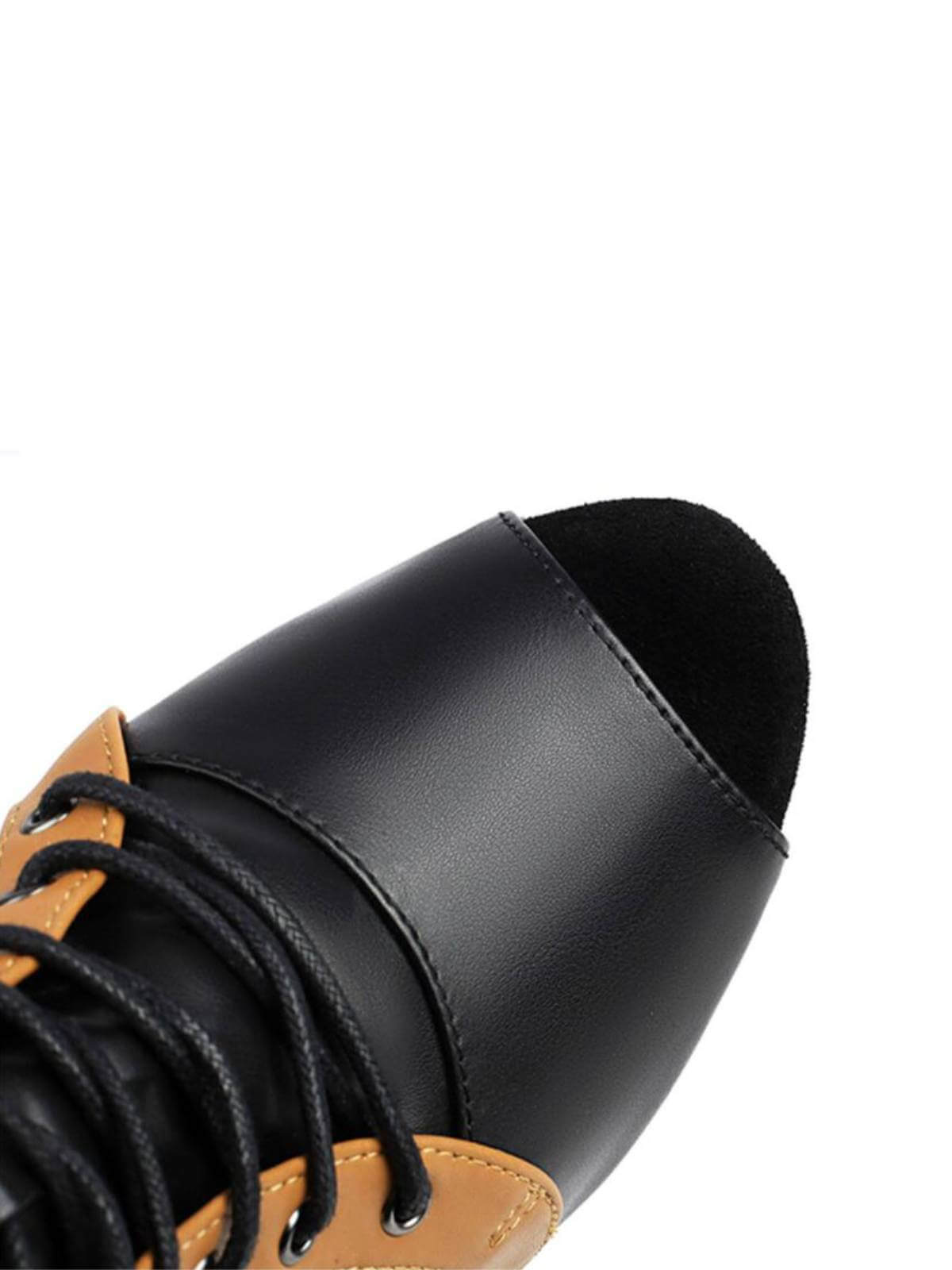 Bottes de danse noires à talons ouverts en résille ajourée