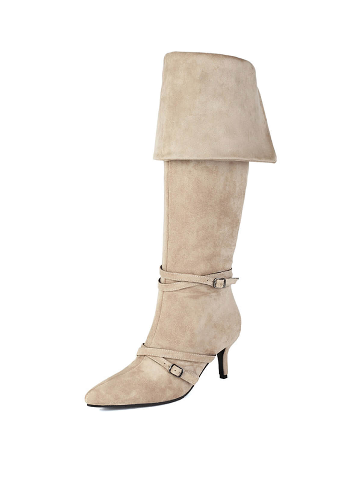 Apricot Colored Suede Knee-High Boots