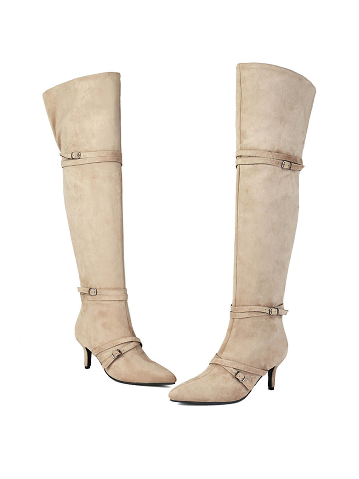 Apricot Colored Suede Knee-High Boots