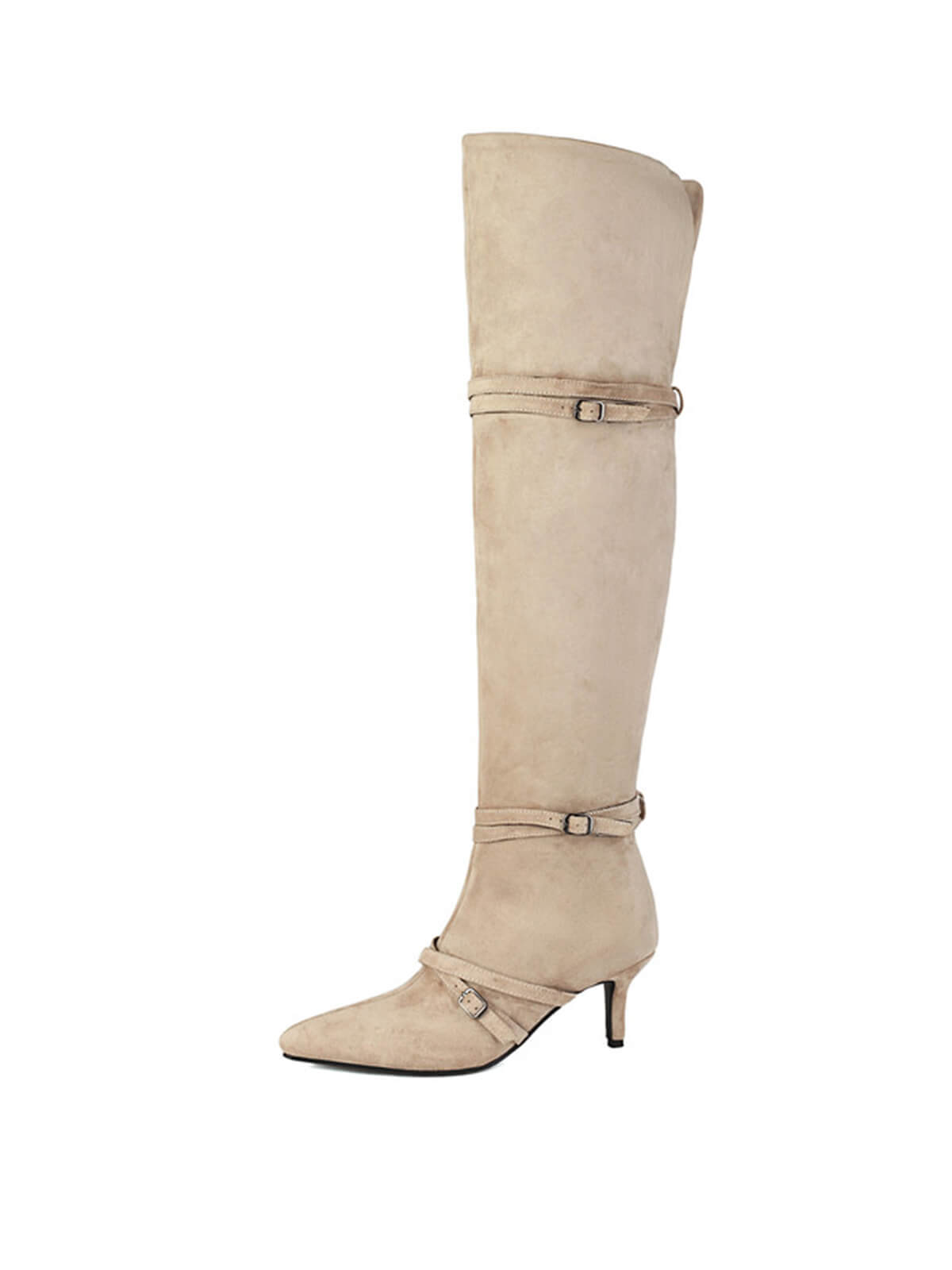 Apricot Colored Suede Knee-High Boots