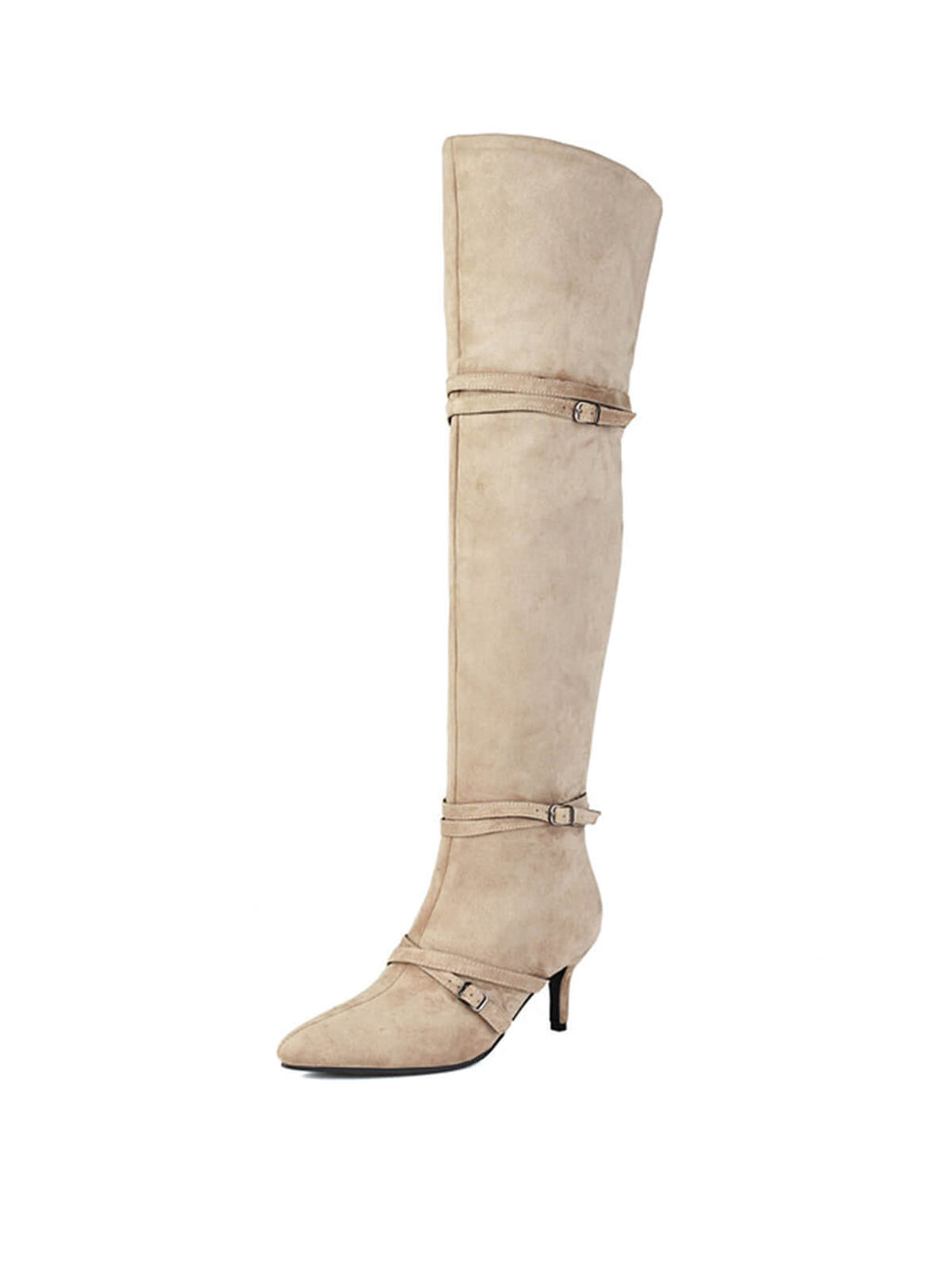 Apricot Colored Suede Knee-High Boots