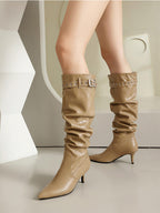 Apricot Matte Pointed-Toe Knee-High Boots