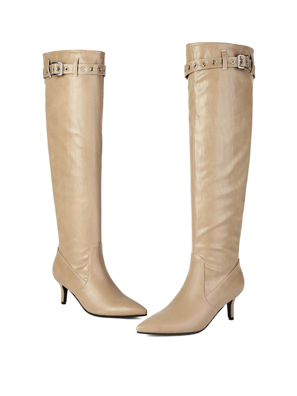 Apricot Matte Pointed-Toe Knee-High Boots