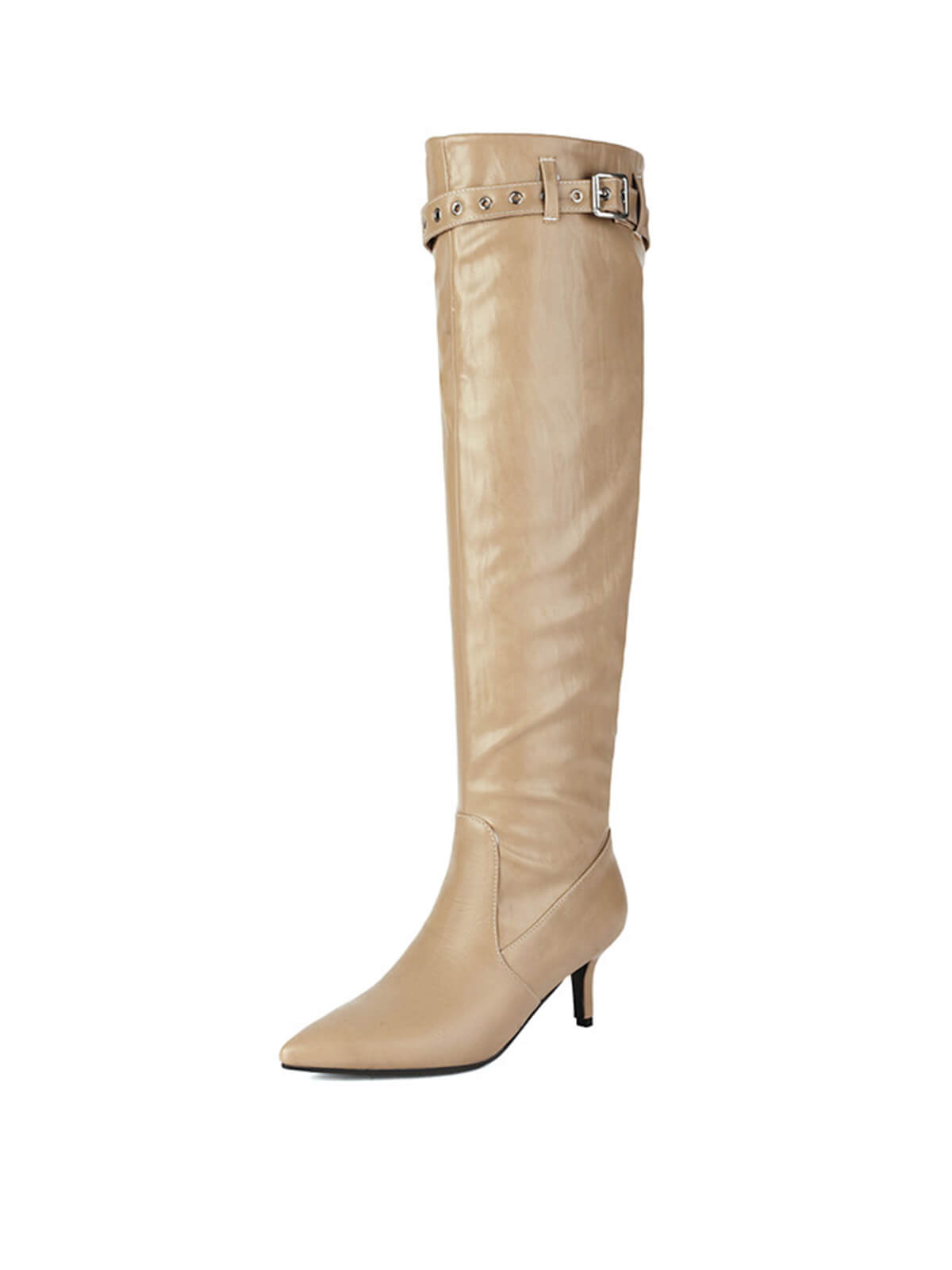 Apricot Matte Pointed-Toe Knee-High Boots