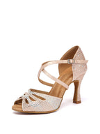 Apricot Rhinestone Latin High Heel Shoes
