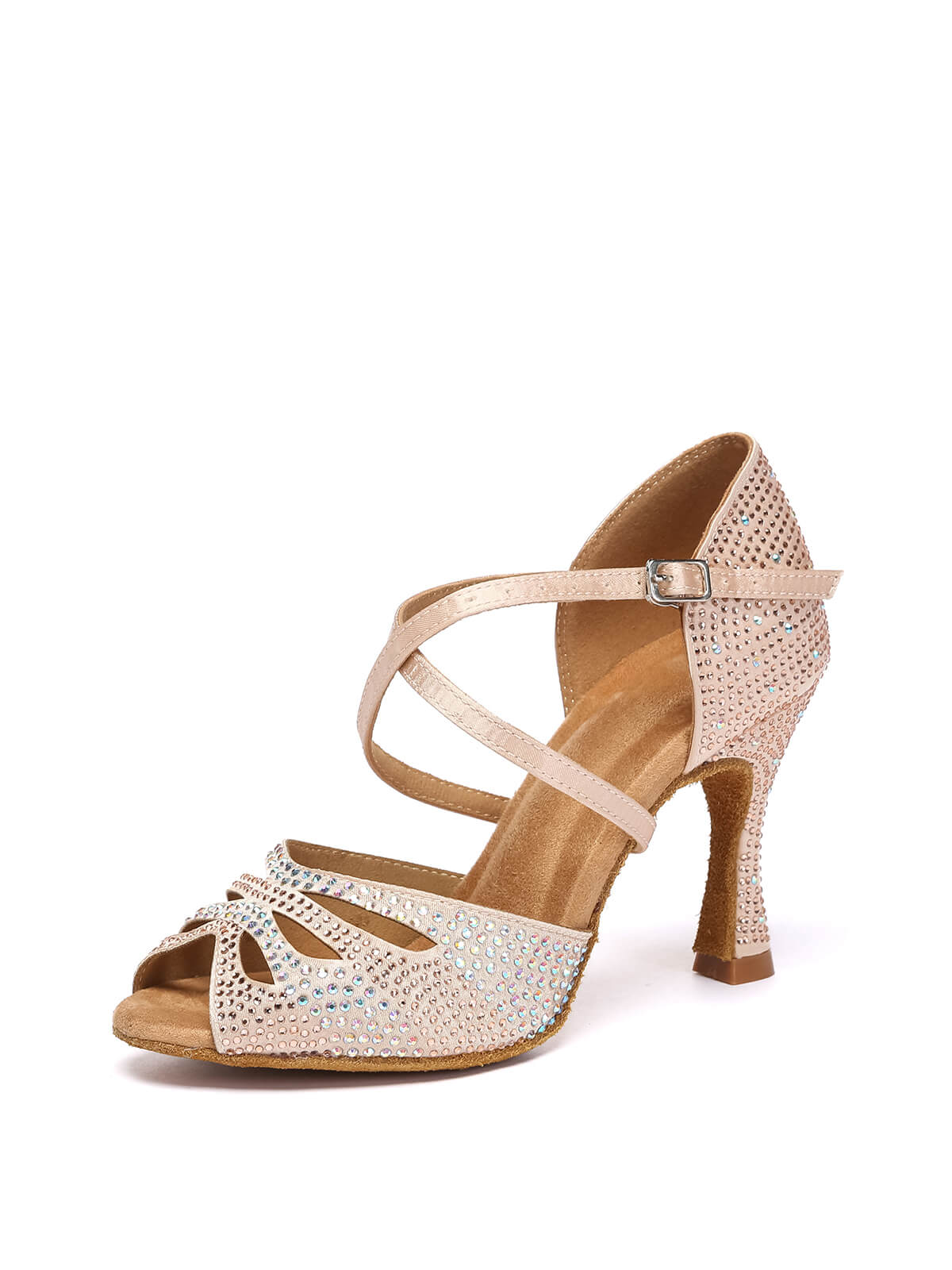 Apricot Rhinestone Latin High Heel Shoes