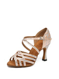 Apricot Satin Diamond Latin Shoes