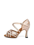 Apricot Satin Diamond Latin Shoes
