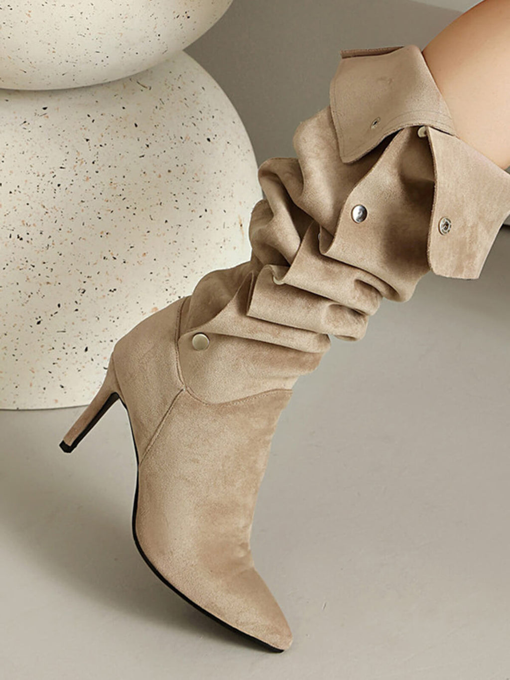 Apricot Side Buckles Over-the-knee Boots