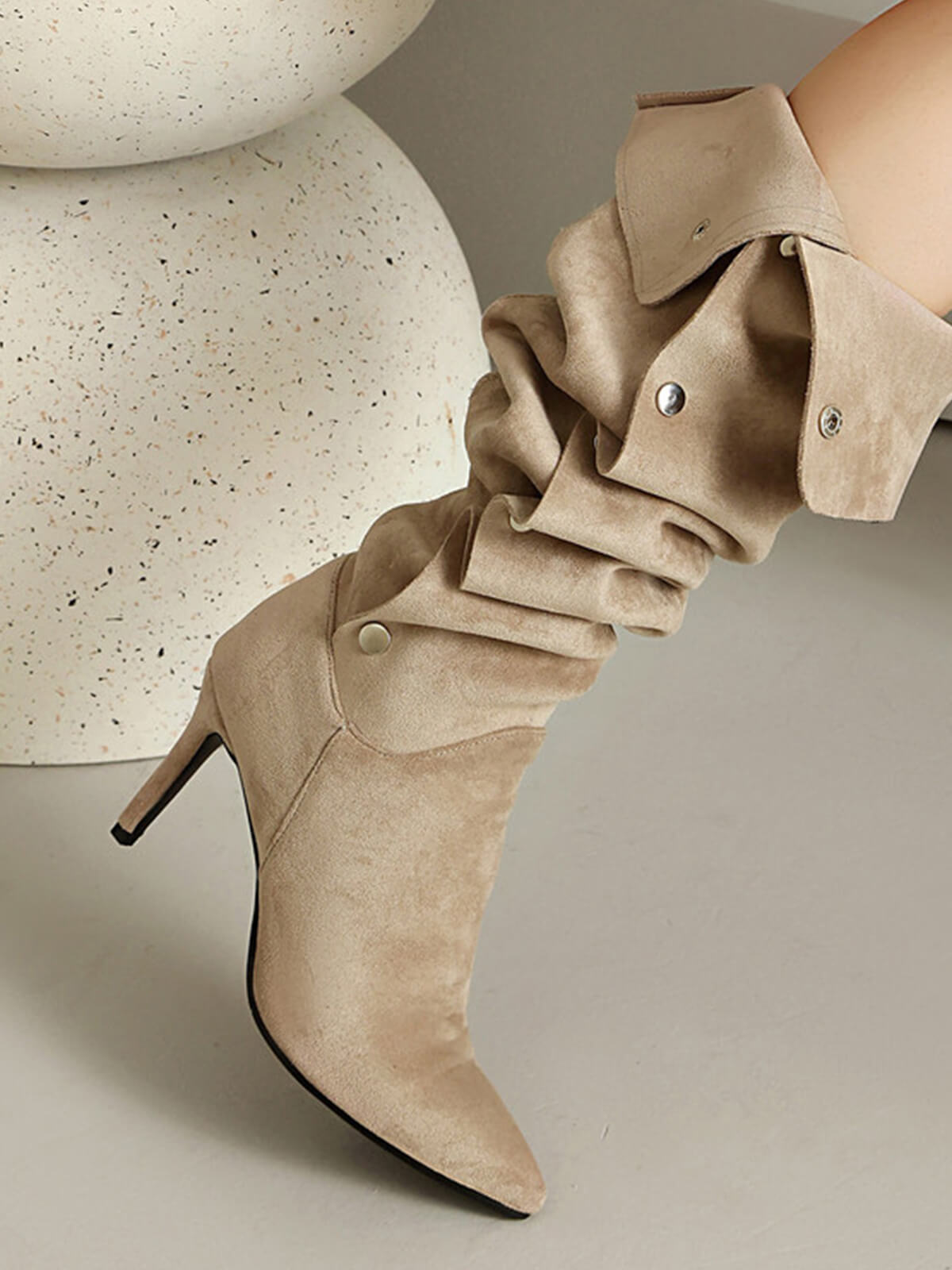 Apricot Side Buckles Over-the-knee Boots