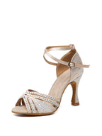 Apricot Strappy Rhinestone Latin Ballroom Shoes