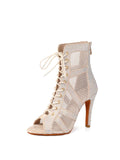 Beige Lace Up Heels Dance Boots