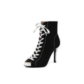 Black Canvas Lace-Up Sporty Stiletto Booties