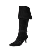 Black Colored Suede Knee-High Boots