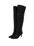 Black Colored Suede Knee-High Boots