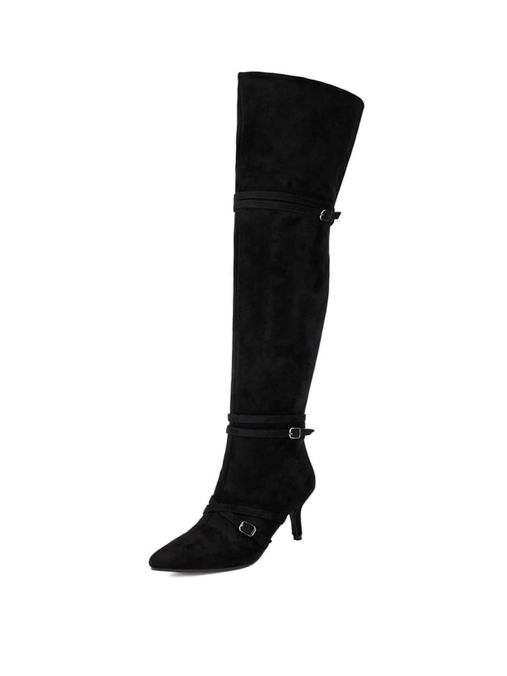 Black Colored Suede Knee-High Boots