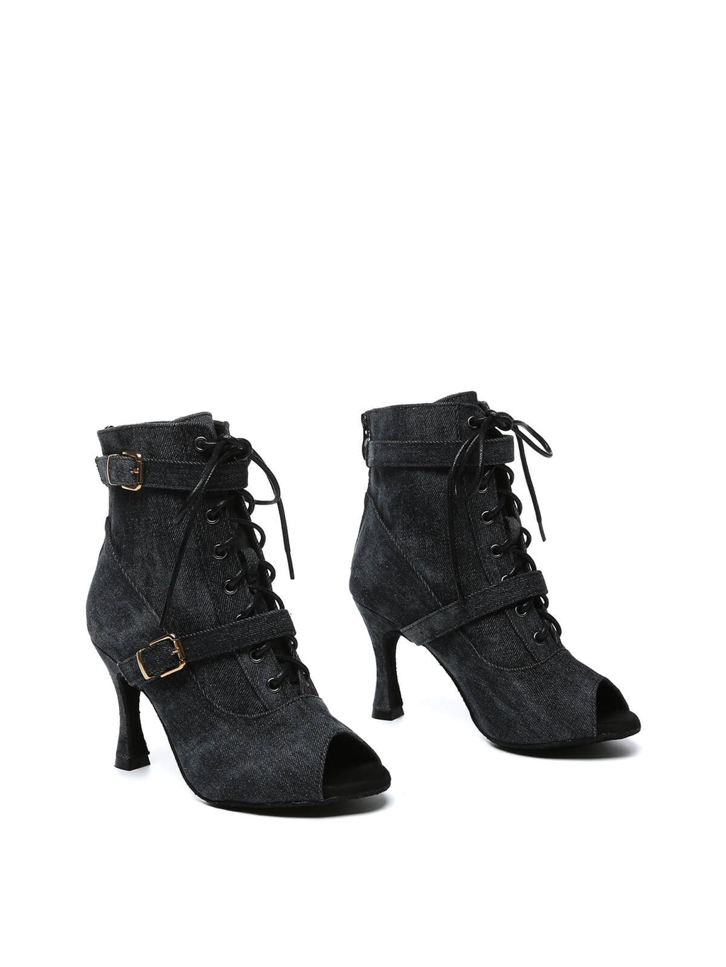 Black Denim Lace-Up Dance Boots