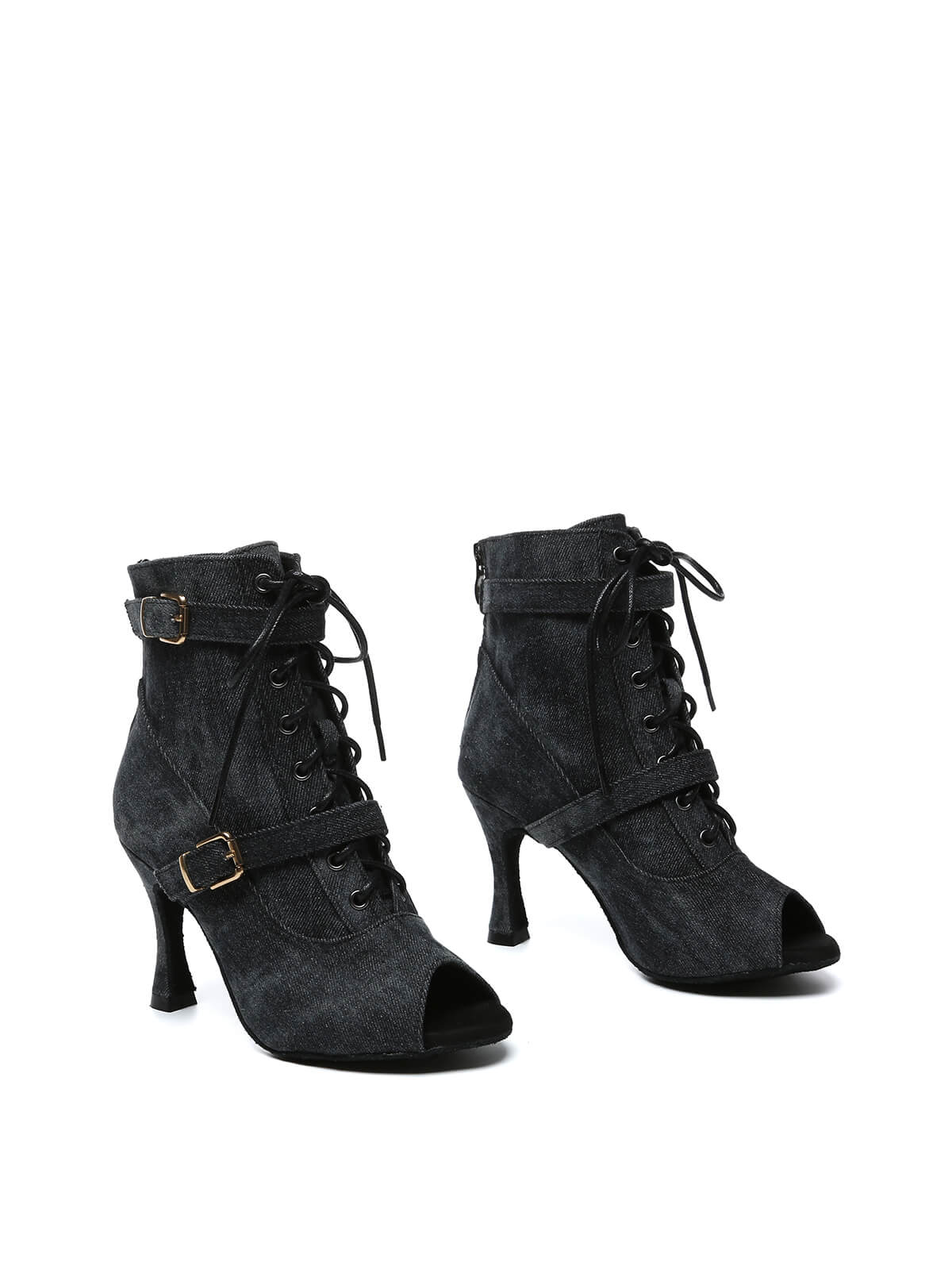 Black Denim Lace-Up Dance Boots