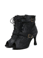 Black Denim Lace-Up Dance Boots