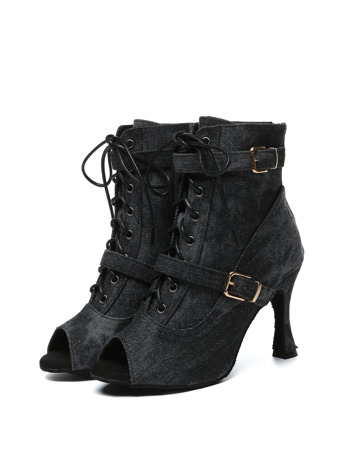 Black Denim Lace-Up Dance Boots