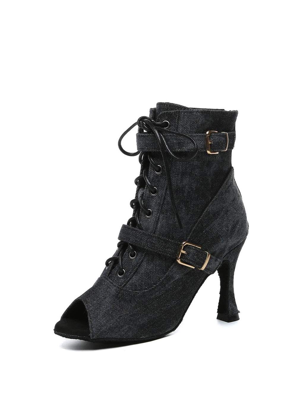 Black Denim Lace-Up Dance Boots