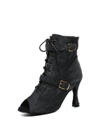 Black Denim Lace-Up Dance Boots
