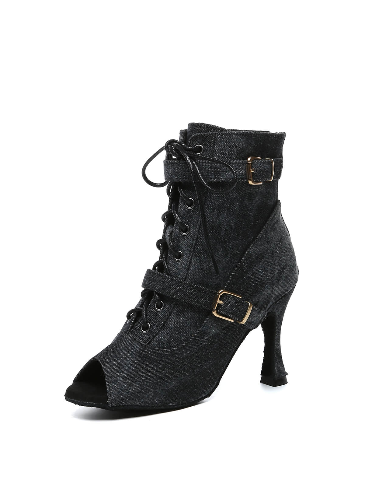 Black Denim Lace-Up Dance Boots