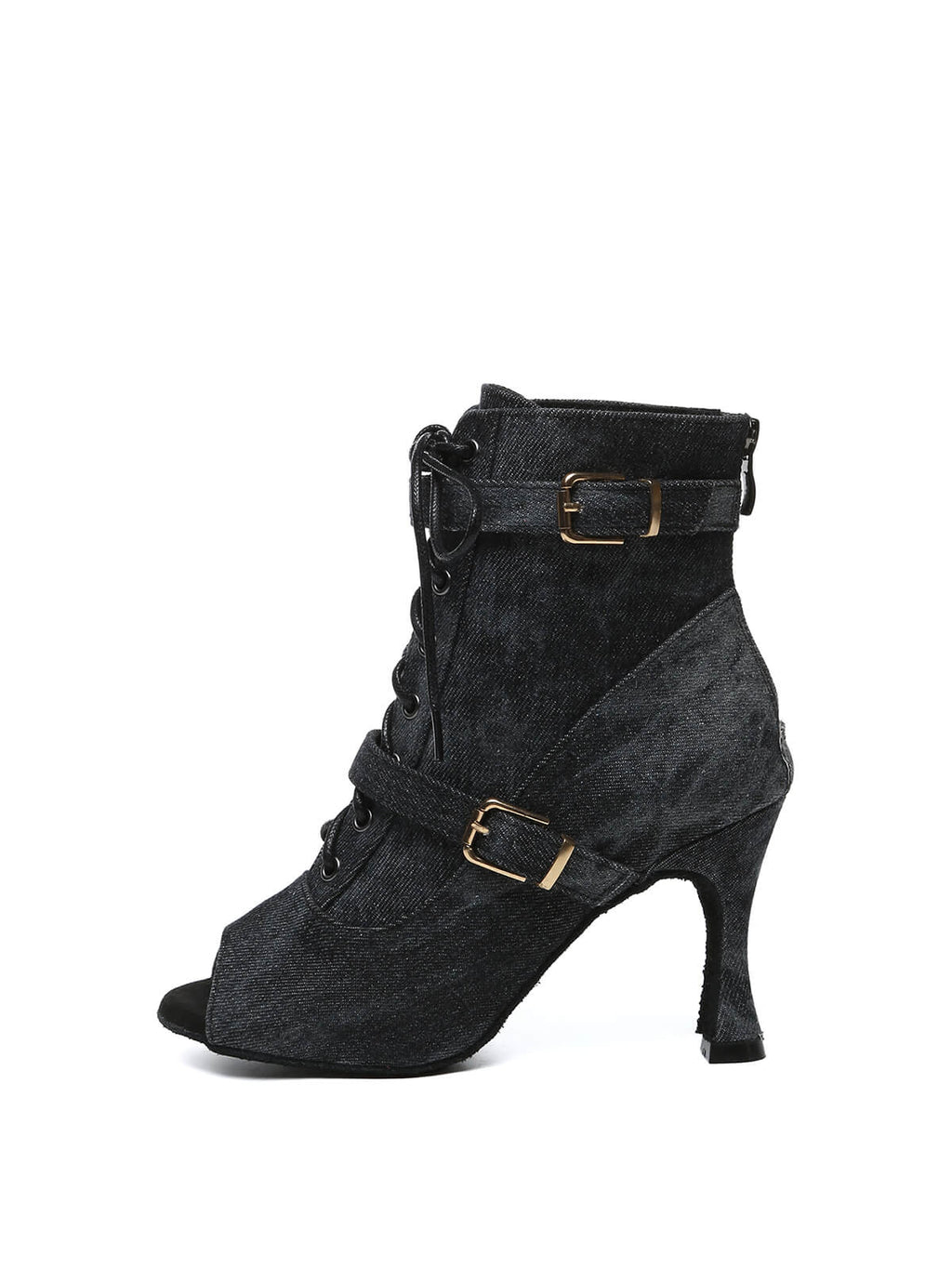 Black Denim Lace-Up Dance Boots