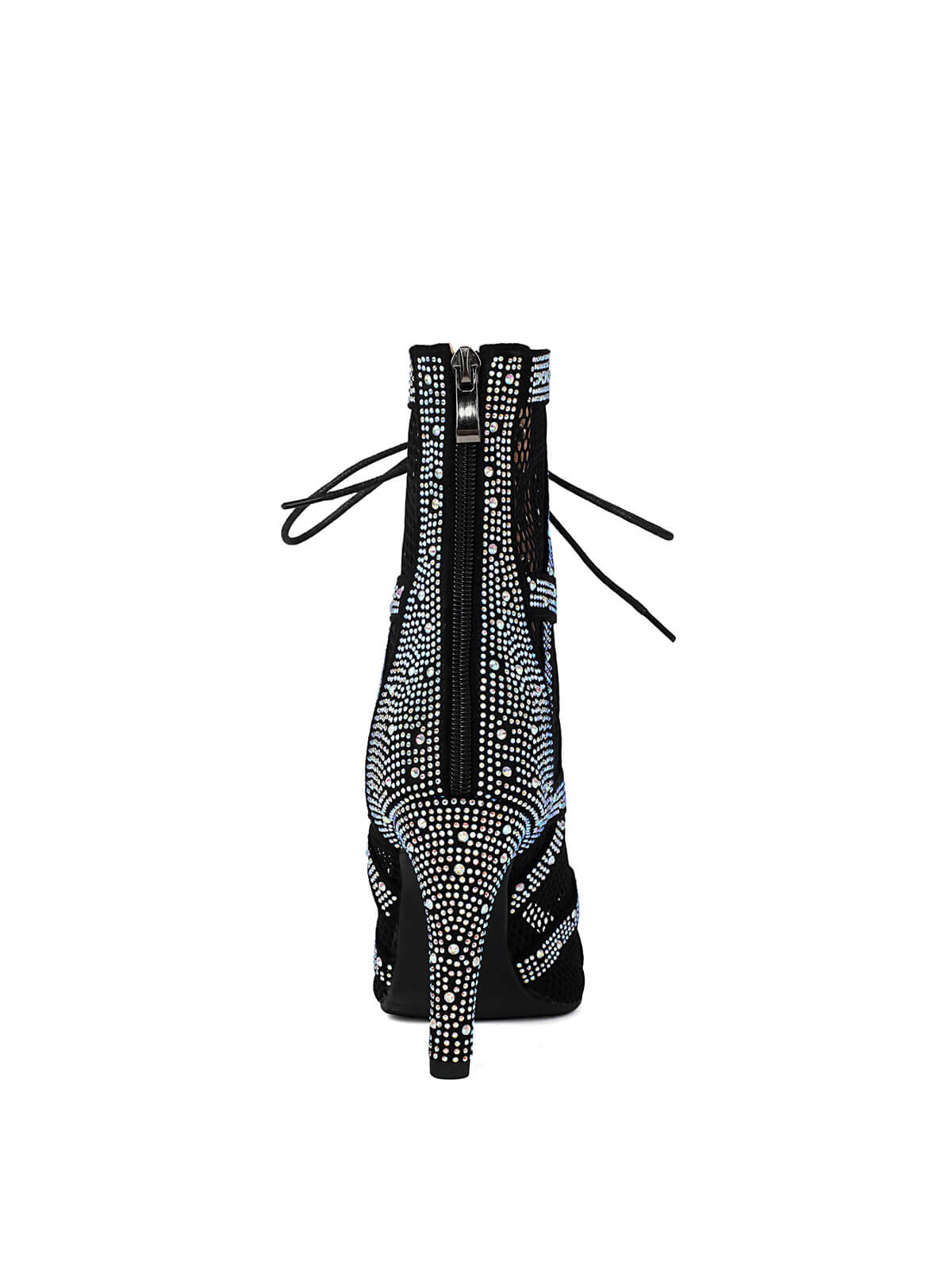 Black Heels Peep Toe Lace-up Boots