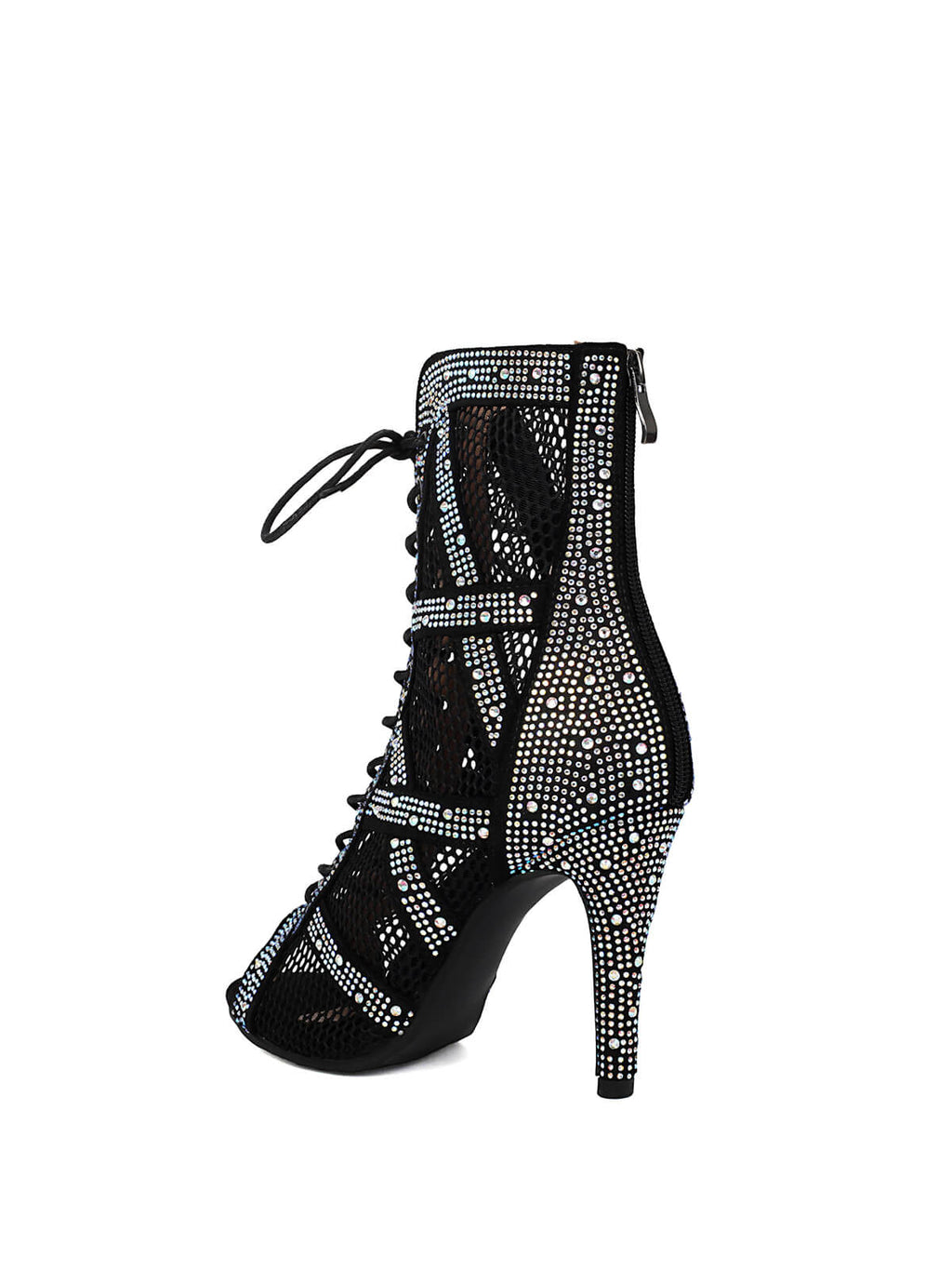 Black Heels Peep Toe Lace-up Boots