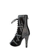 Black Heels Peep Toe Lace-up Boots