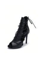 Black Jazz Dance Heels Ankle Strap Boots