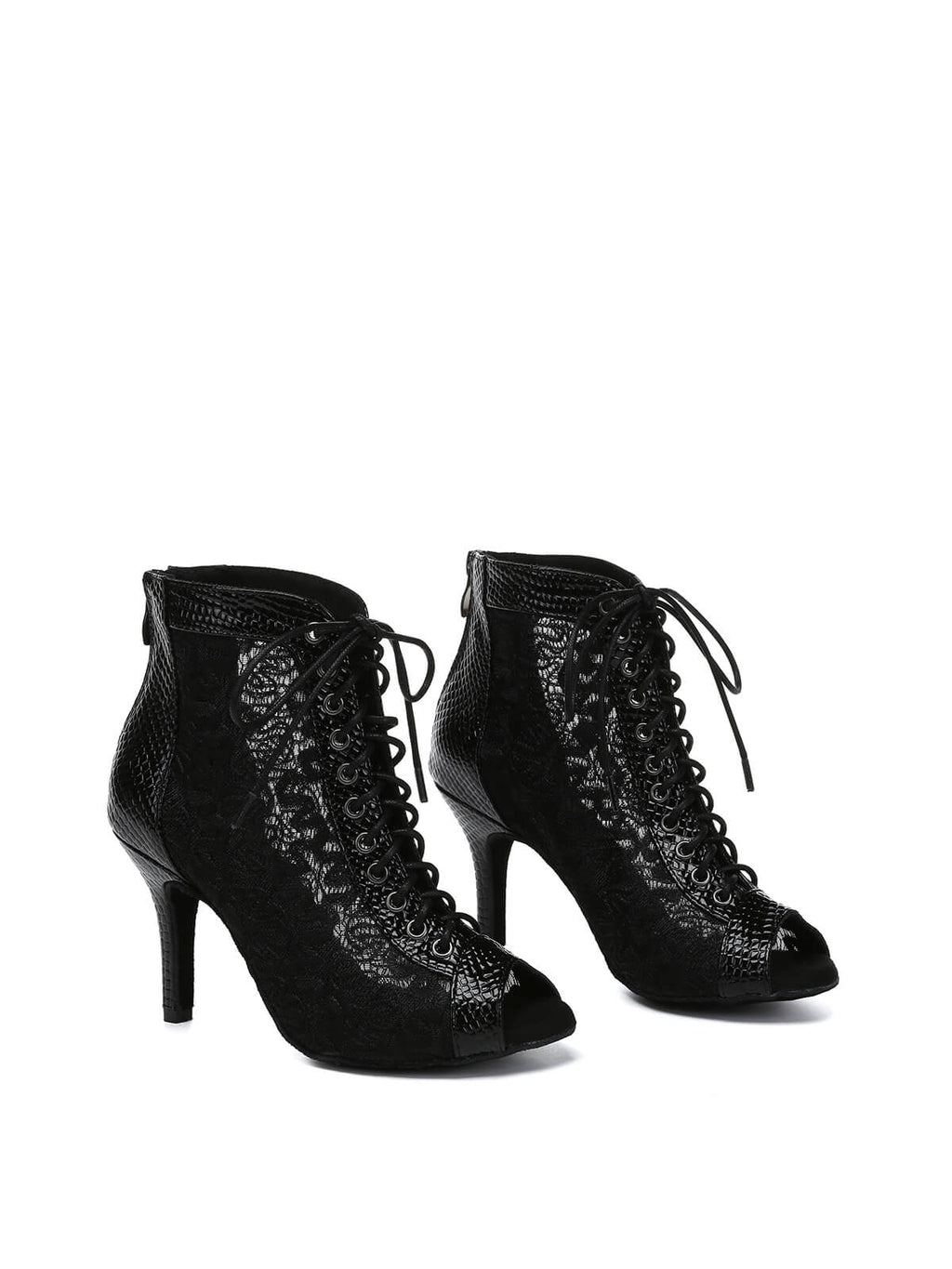 Black Lace Patent Leather Dance Boots