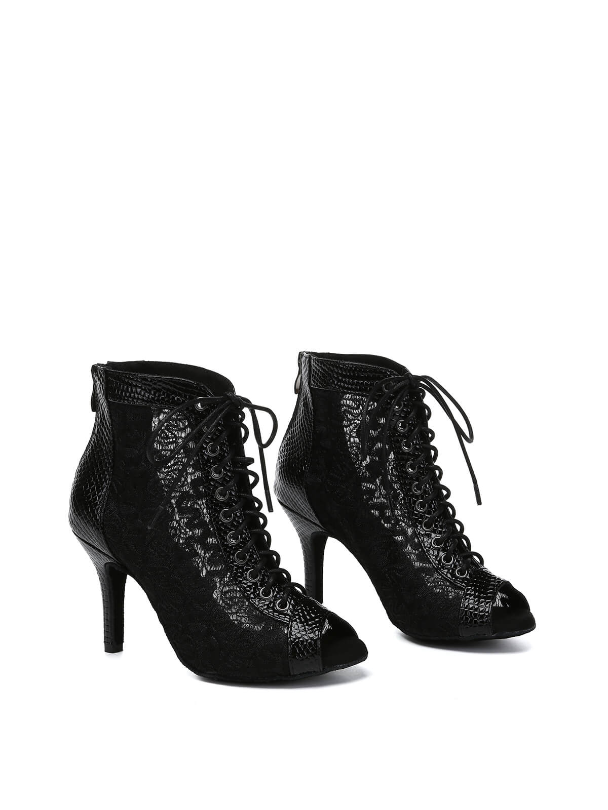 Black Lace Patent Leather Dance Boots