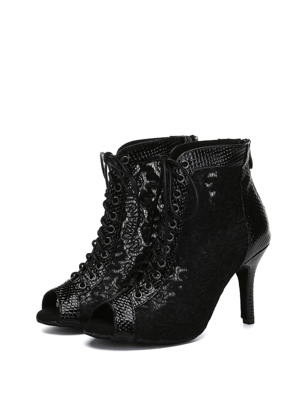 Black Lace Patent Leather Dance Boots