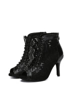 Black Lace Patent Leather Dance Boots