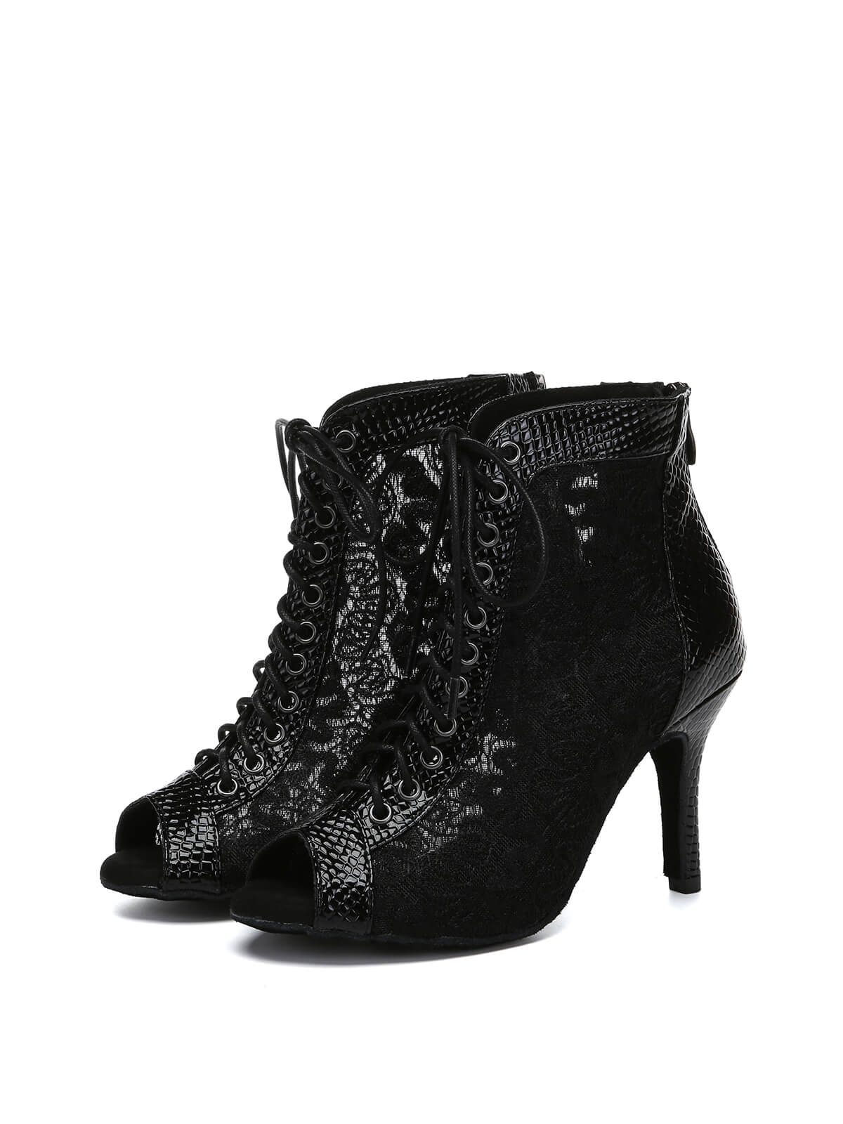 Black Lace Patent Leather Dance Boots