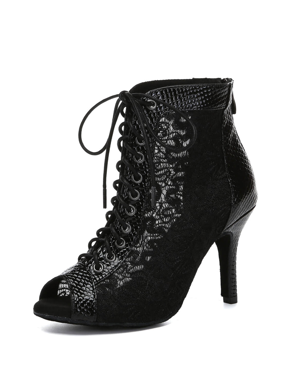 Black Lace Patent Leather Dance Boots