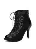 Black Lace Patent Leather Dance Boots