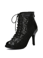 Black Lace Patent Leather Dance Boots