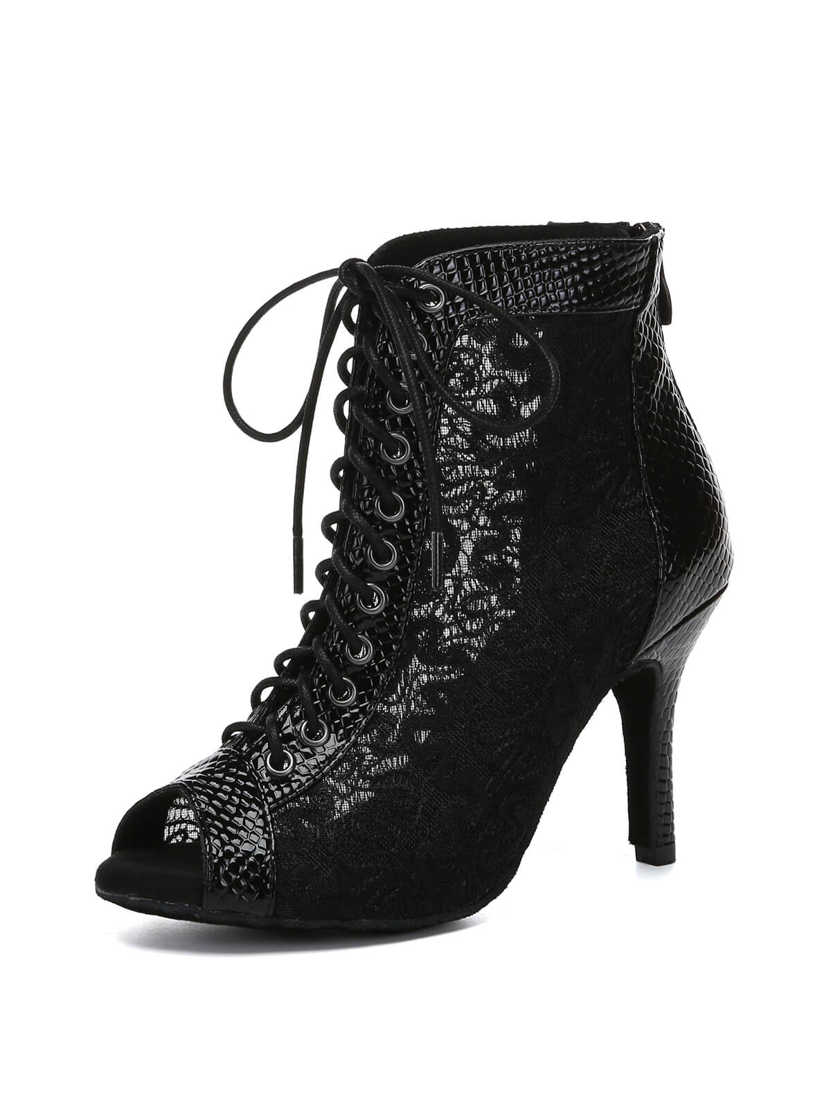 Black Lace Patent Leather Dance Boots