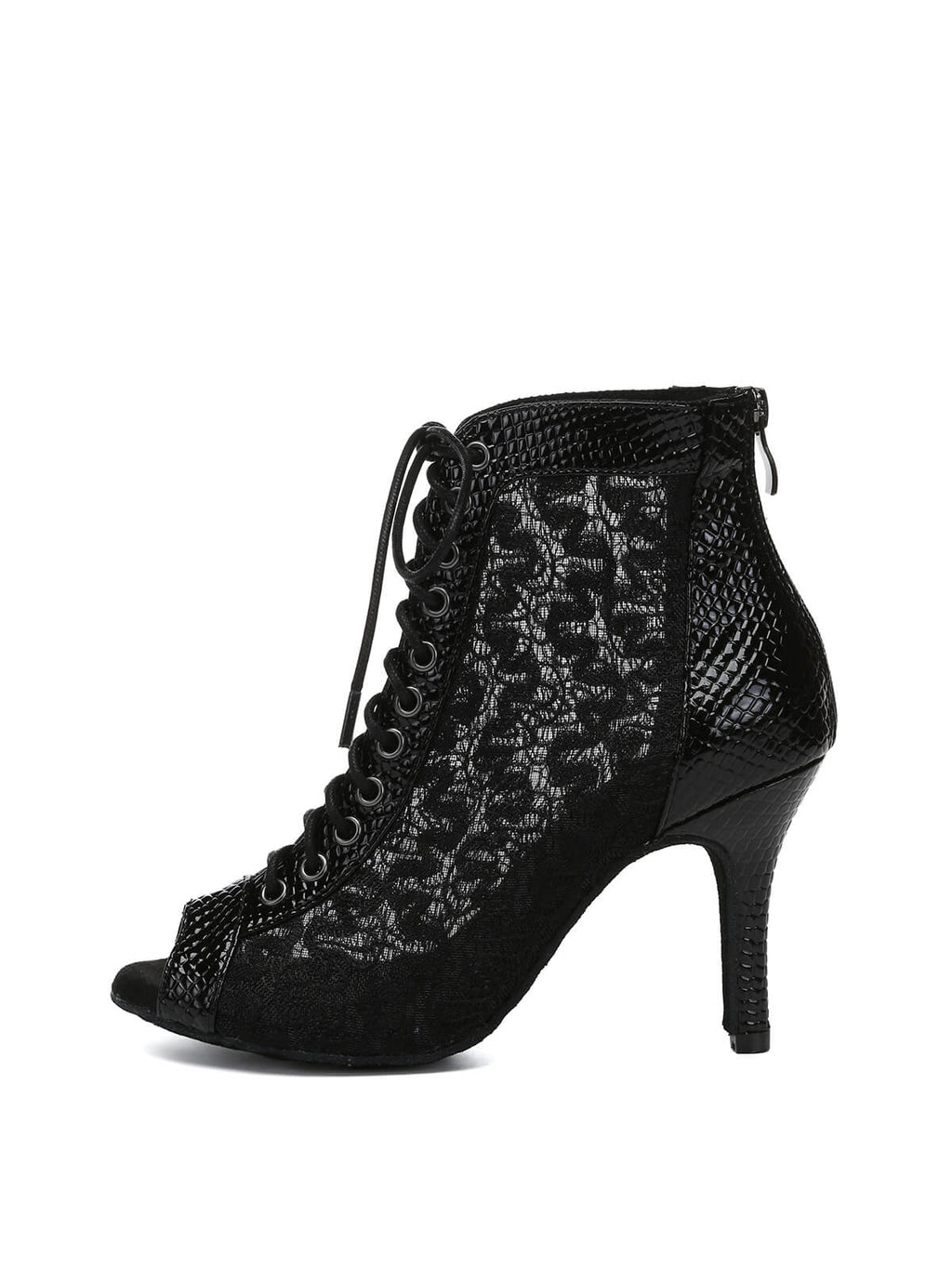 Black Lace Patent Leather Dance Boots