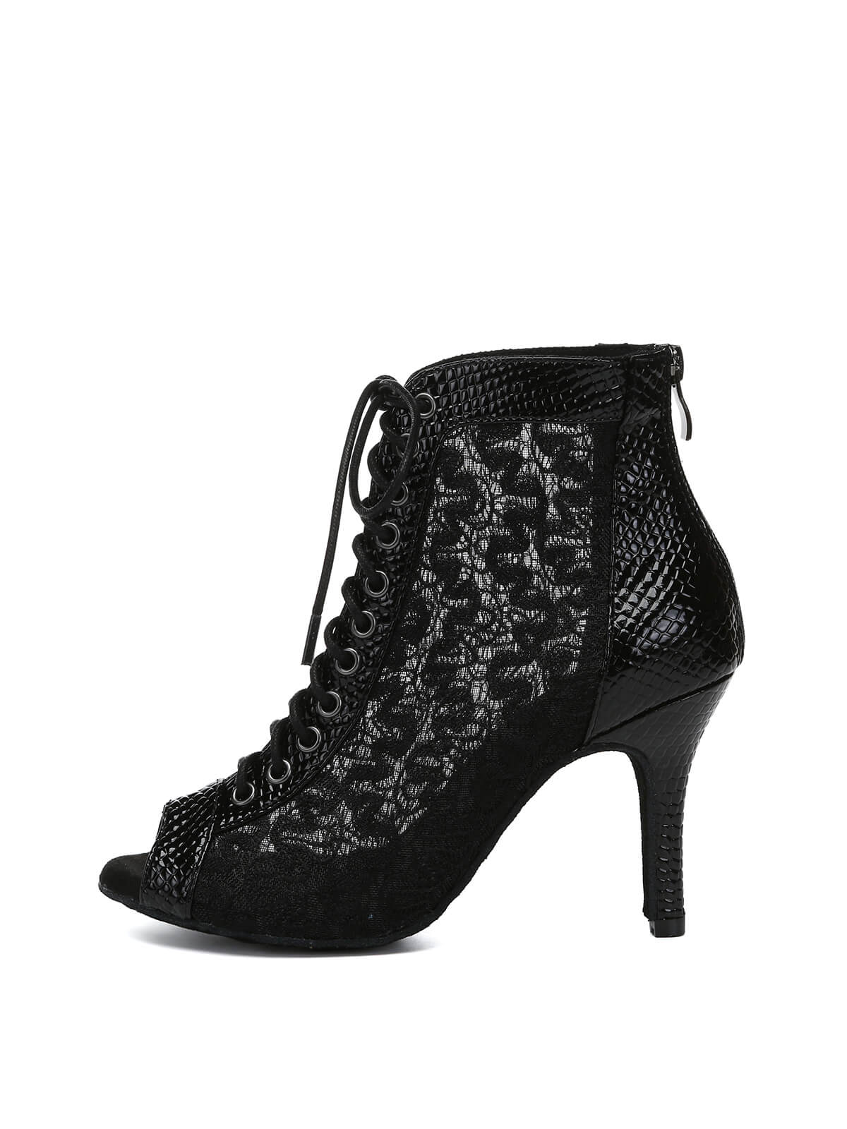 Black Lace Patent Leather Dance Boots