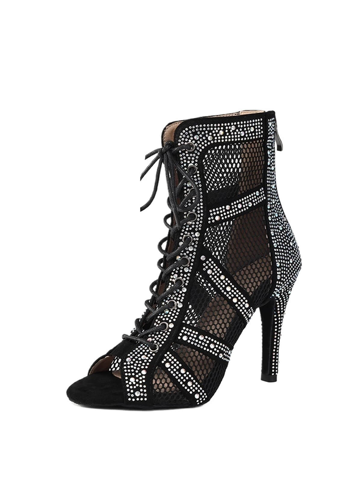 Black Lace Up Heels Dance Boots