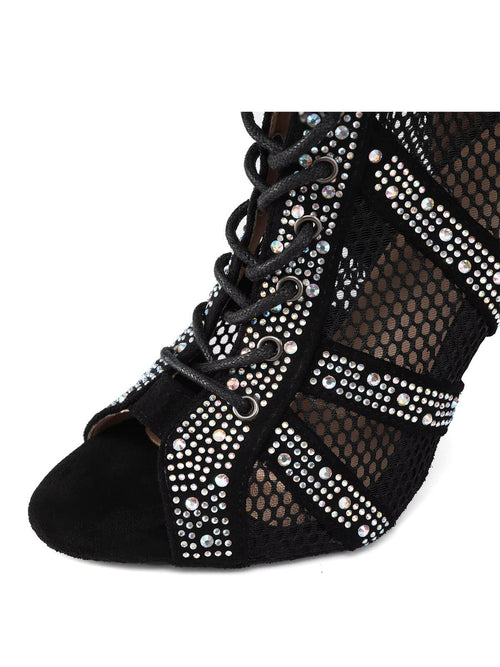 Black Lace Up Heels Dance Boots