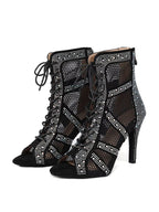 Black Lace Up Heels Dance Boots