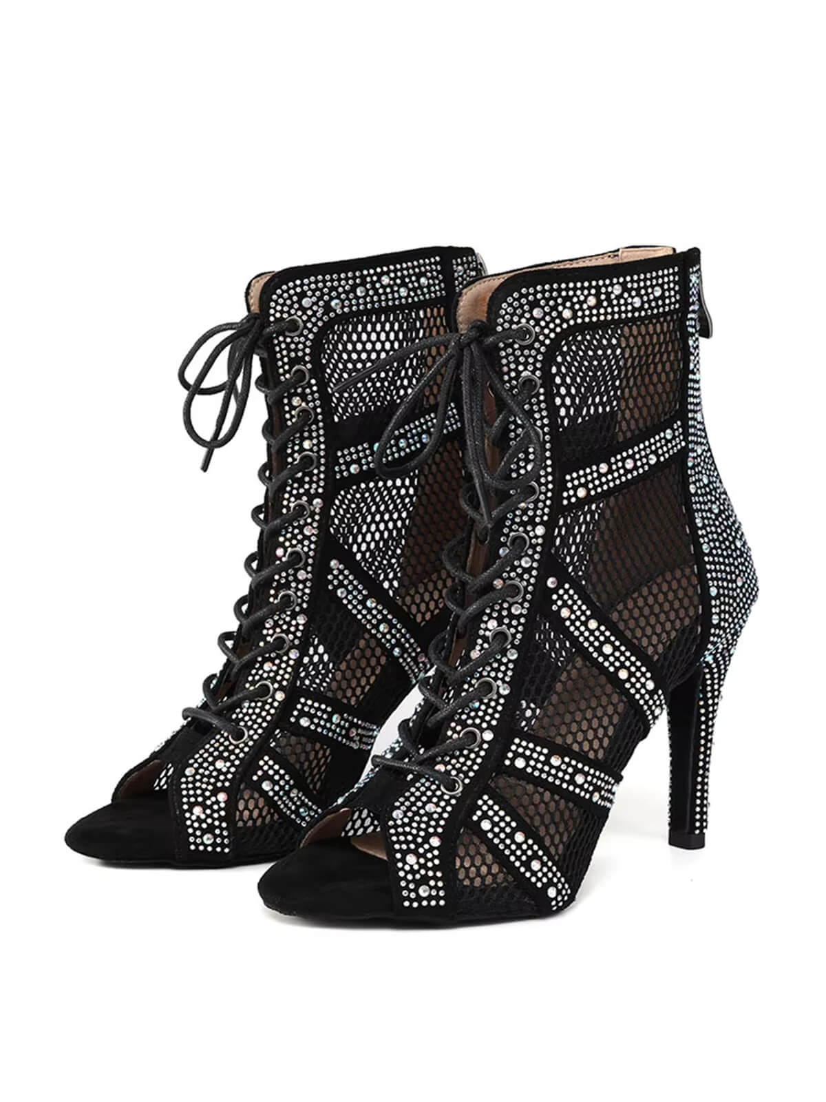 Black Lace Up Heels Dance Boots