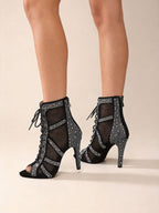 Black Lace Up Heels Dance Boots