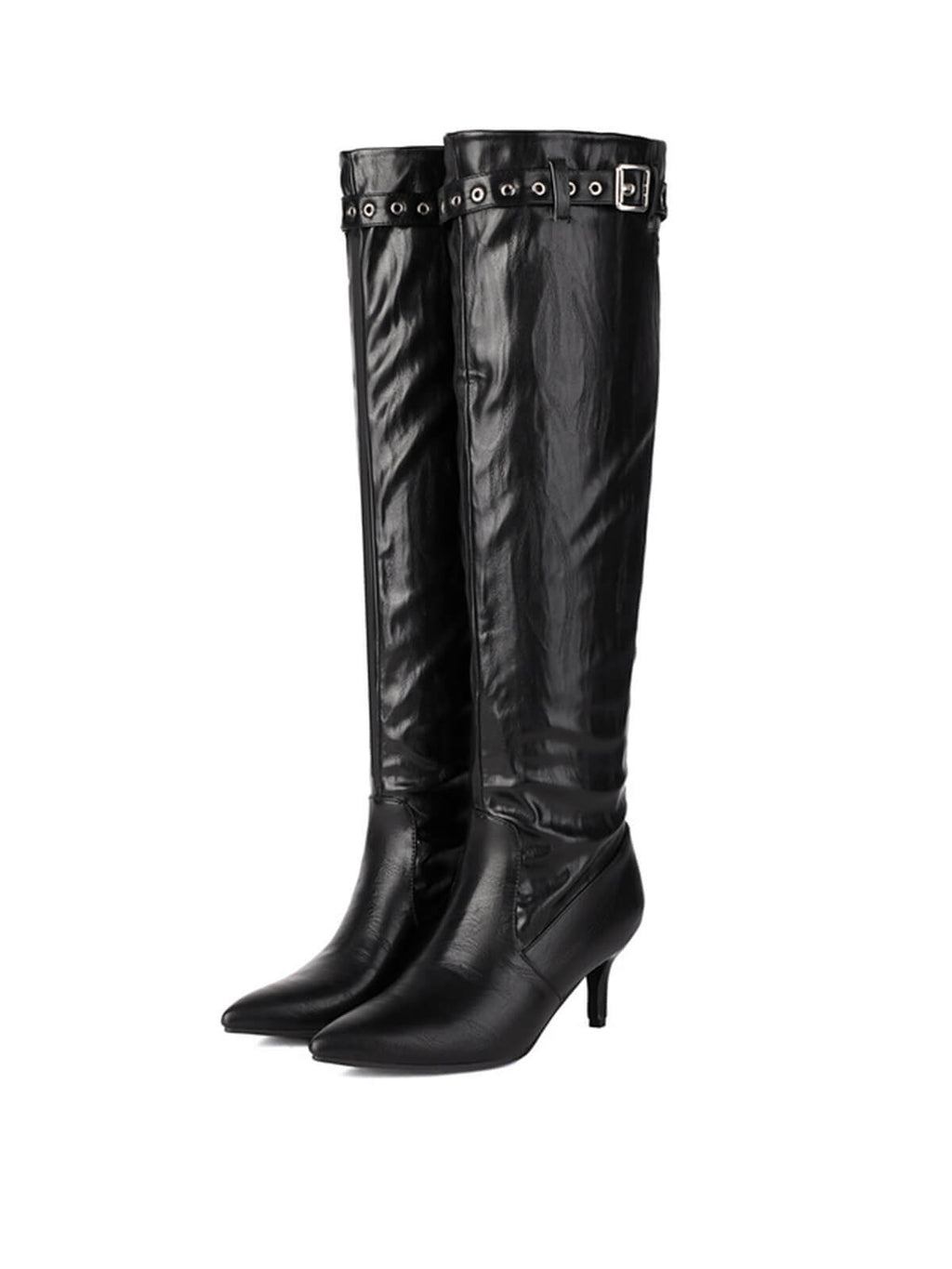Black Matte Pointed-Toe Knee-High Boots